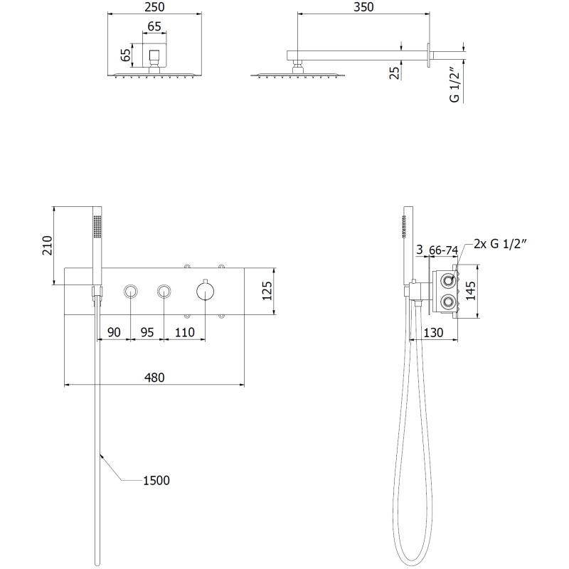 Mexen Azul infälld duschset, svart - 7629-03-70
