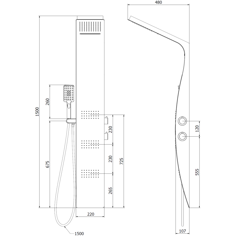 Mexen Bali Duschepanel, schwaarz/wäiss - 7622-03-71