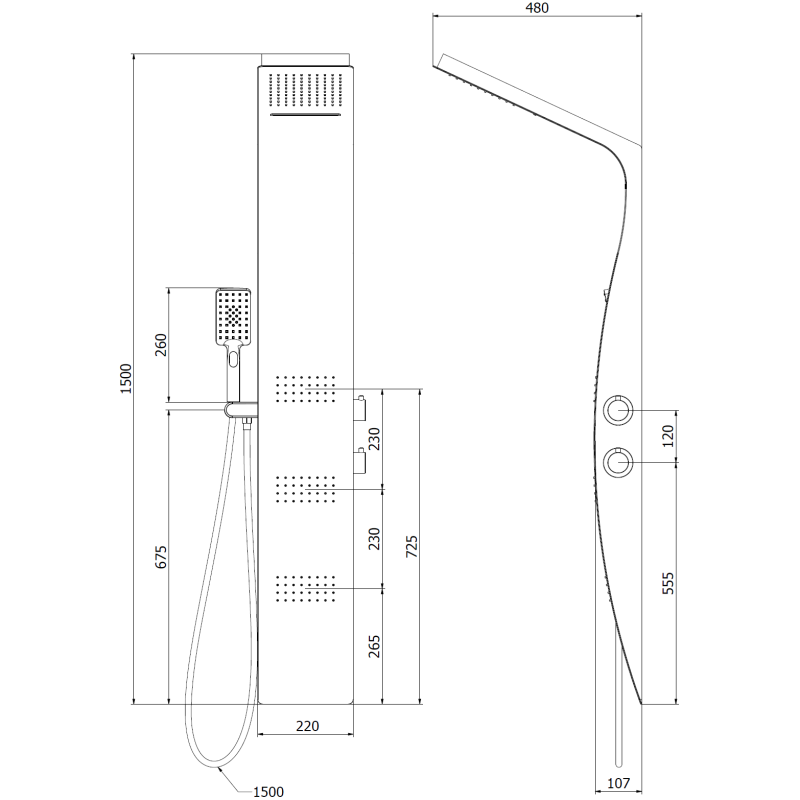 Mexen Bali panel de ducha, negro/blanco - 7622-03-71