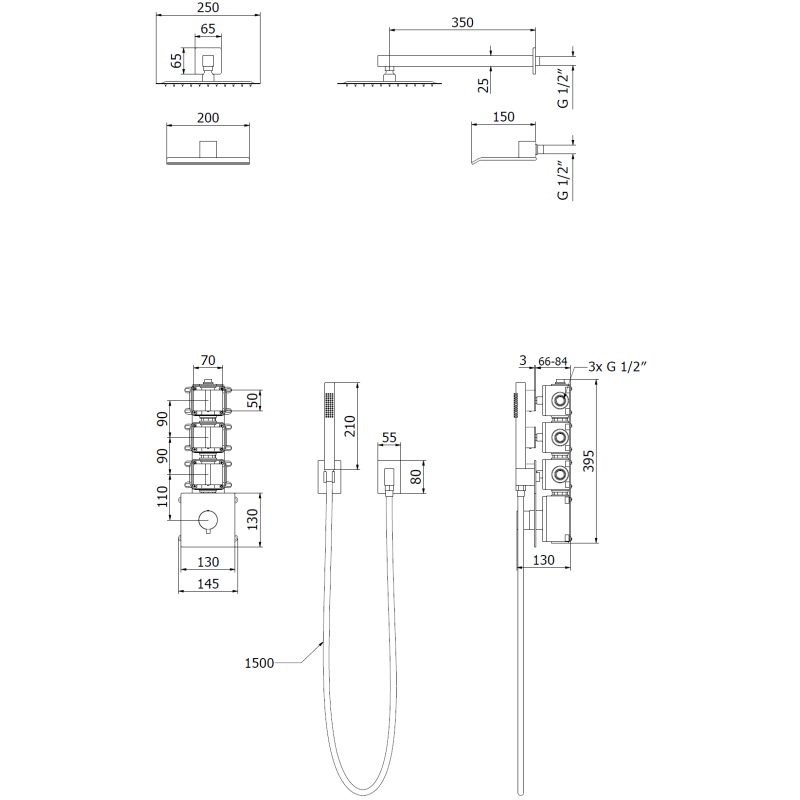 Mexen Boka set doccia ad incasso, nero - 7603-03-70