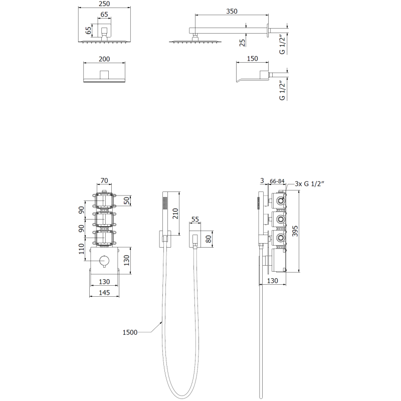 Mexen Boka Unterputz-Duschset, schwarz - 7603-03-70