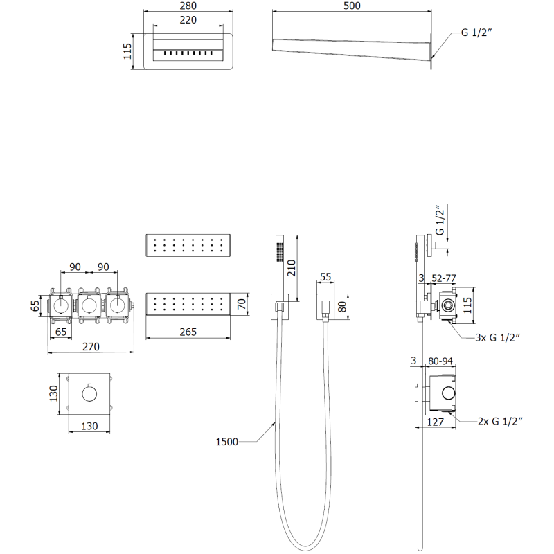 Mexen Fall concealed shower set, chrome - 7602-04-00