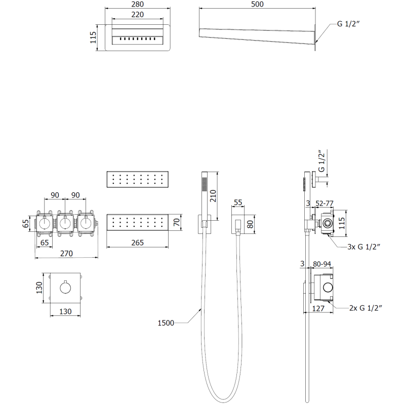 Mexen Fall inbyggd duschset, svart - 7602-04-70