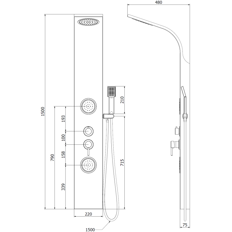 Mexen Gros panneau de douche, chromé - 7619-03-00