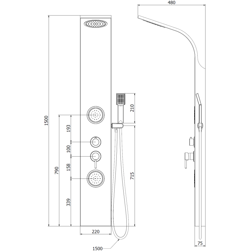 Mexen Gros duschpanel, svart - 7619-03-70
