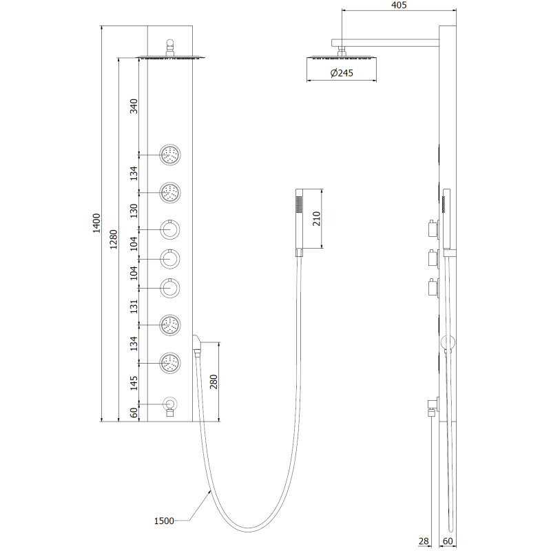 Mexen Ivo shower panel with spout, black - 7608-03-70