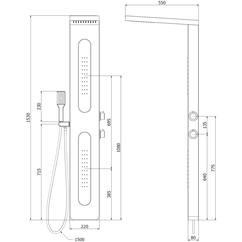 Mexen Mano panel prysznicowy, czarny - 7609-02-70