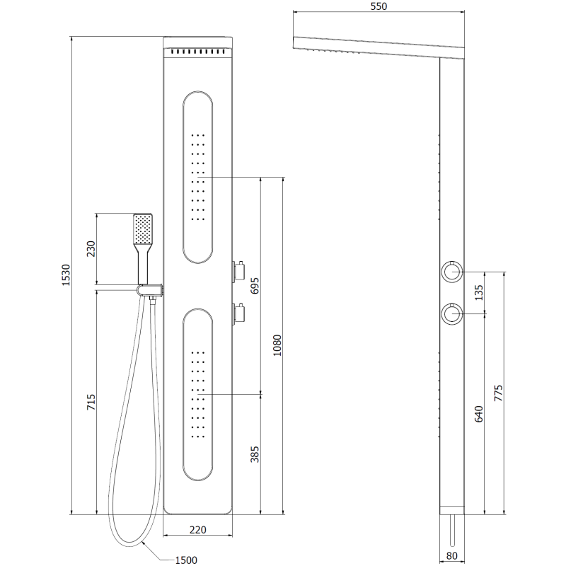 Mexen Mano panneau de douche, noir - 7609-02-70