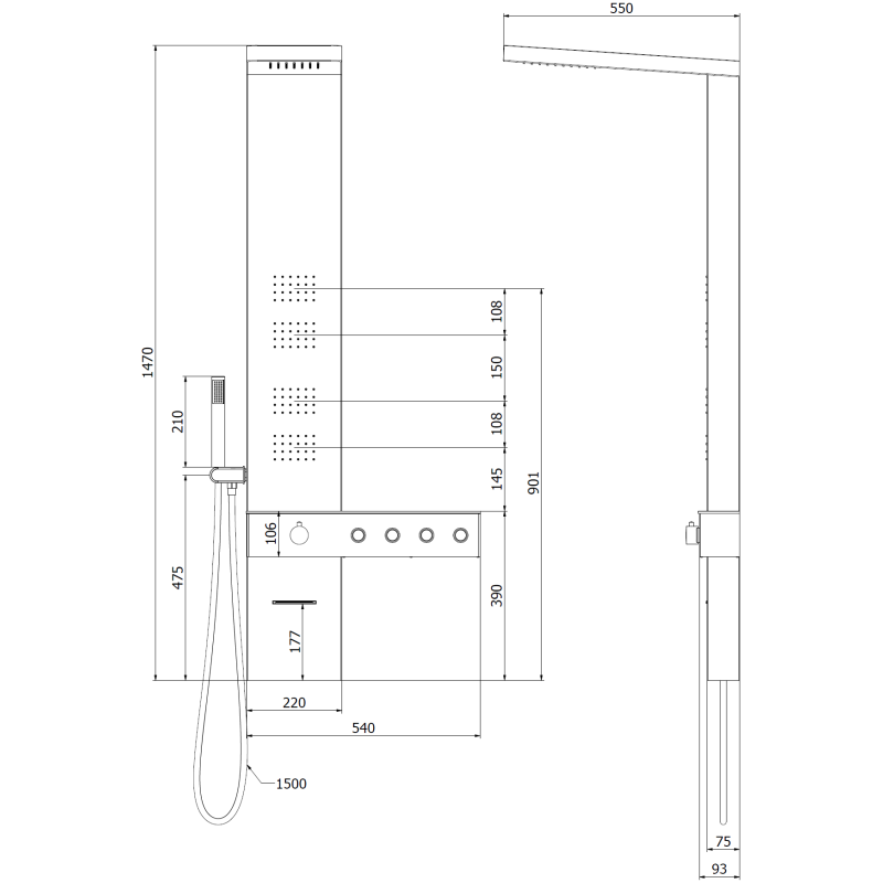 Mexen Natan duschpanel med pip, krom - 7626-04-00