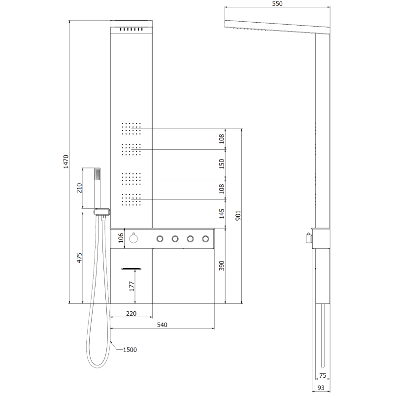 Mexen Natan panneau de douche avec bec, chrome - 7626-04-00