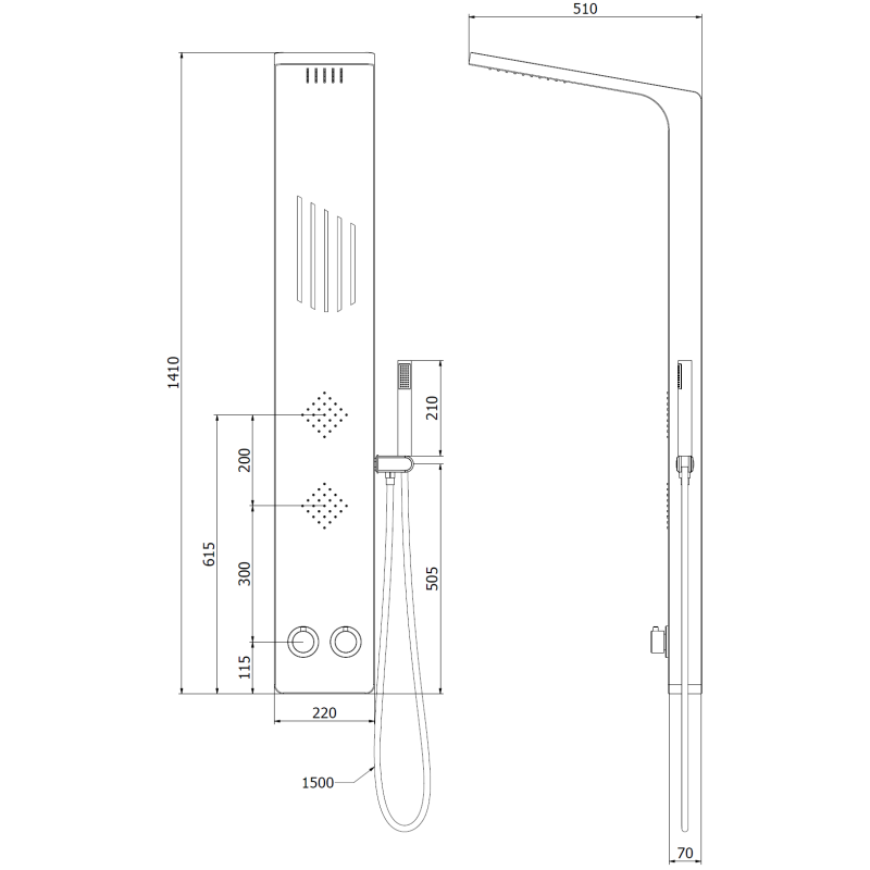 Mexen Navas panneau de douche, noir - 7627-02-70