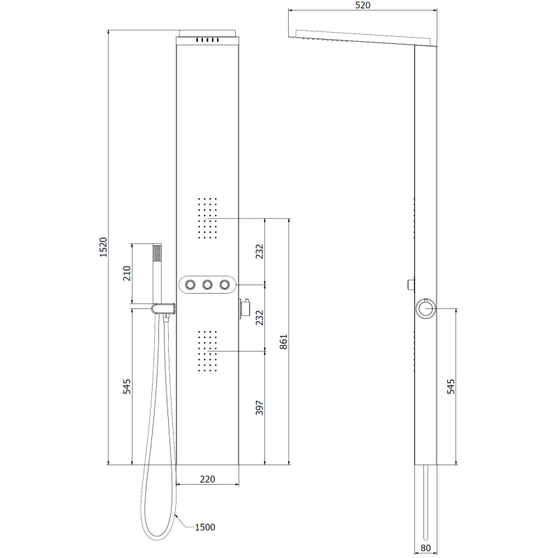 Mexen Omar shower panel, chrome - 7610-03-00