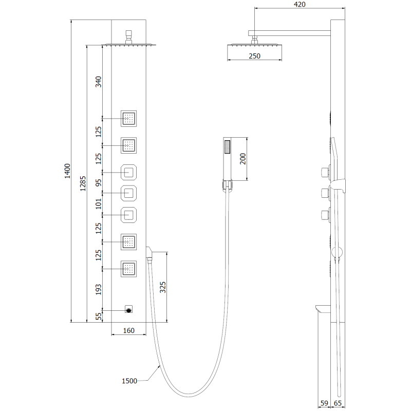 Mexen Orco panel de ducha, negro - 7607-03-70