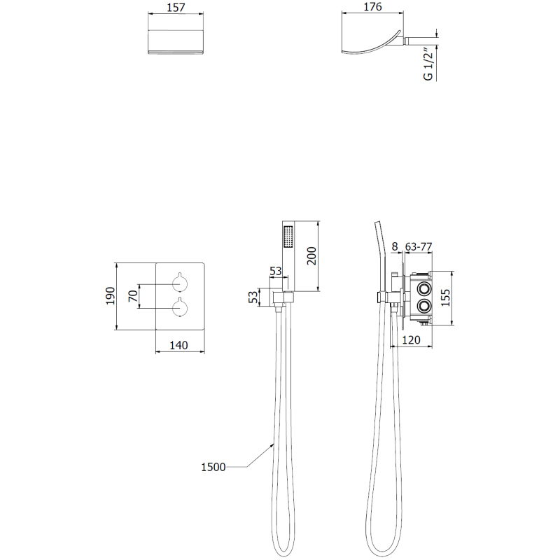 Mexen Salto concealed shower set, chrome - 7604-02-00