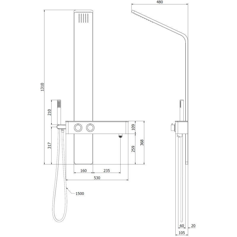 Mexen Strit duschpanel, svart - 7625-02-70