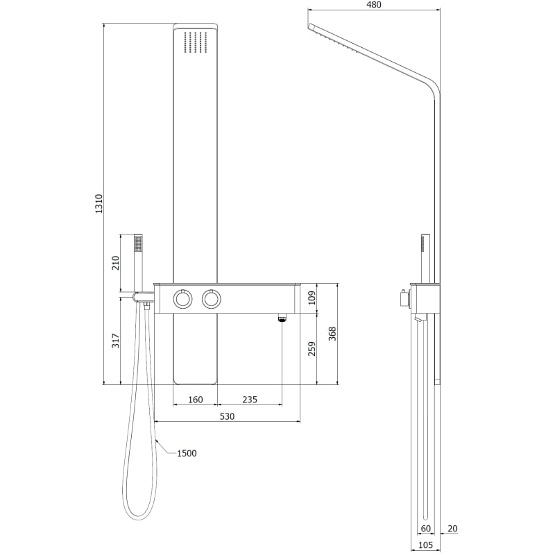 Mexen Strit panneau de douche, noir - 7625-02-70