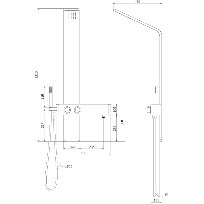 Mexen Strit shower panel, black - 7625-02-70