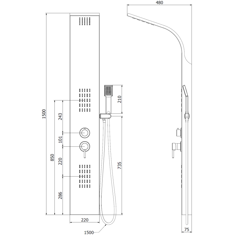 Mexen Taro panel prysznicowy, chrom - 7614-03-00