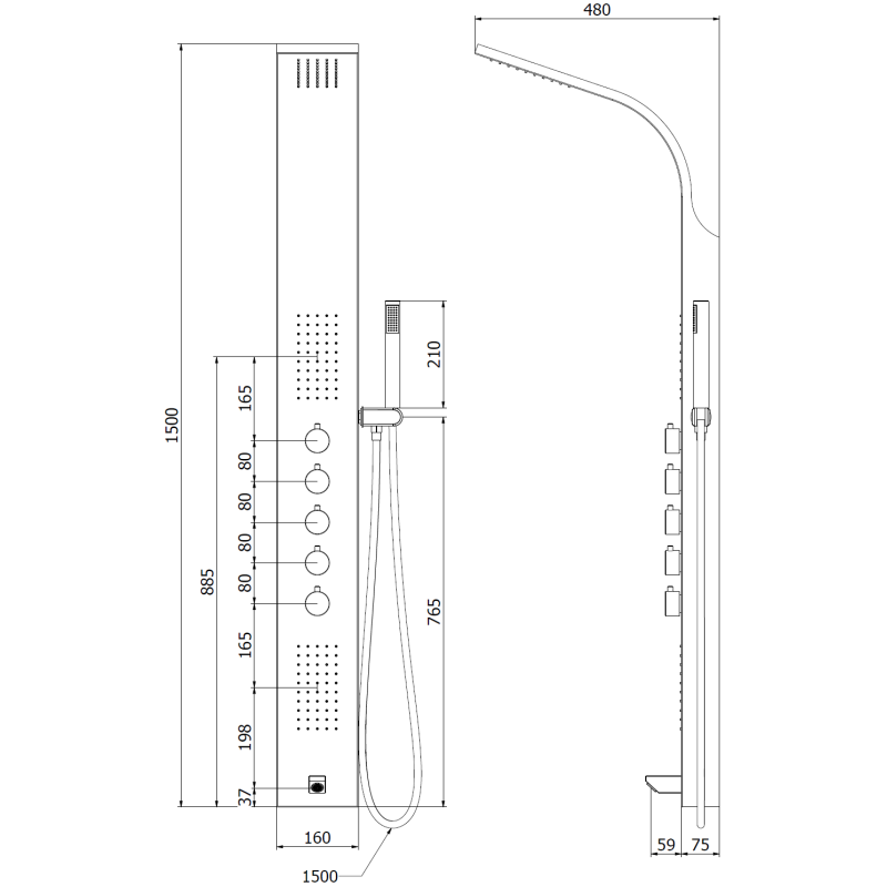Mexen Timor shower panel with spout, chrome - 7621-04-00
