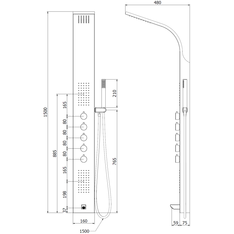 Mexen Timor tuš panel z izlivom, krom - 7621-04-00