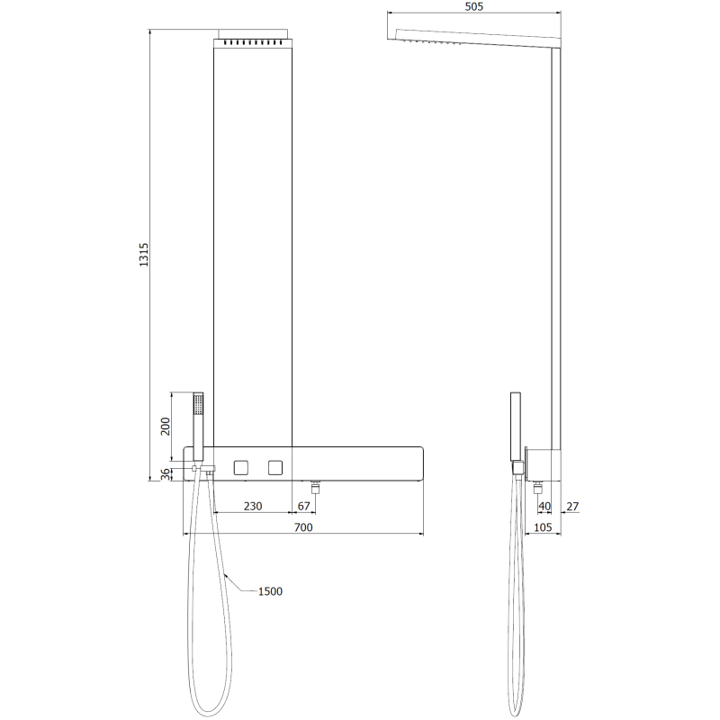 Mexen Trix shower panel, chrome - 7606-02-00