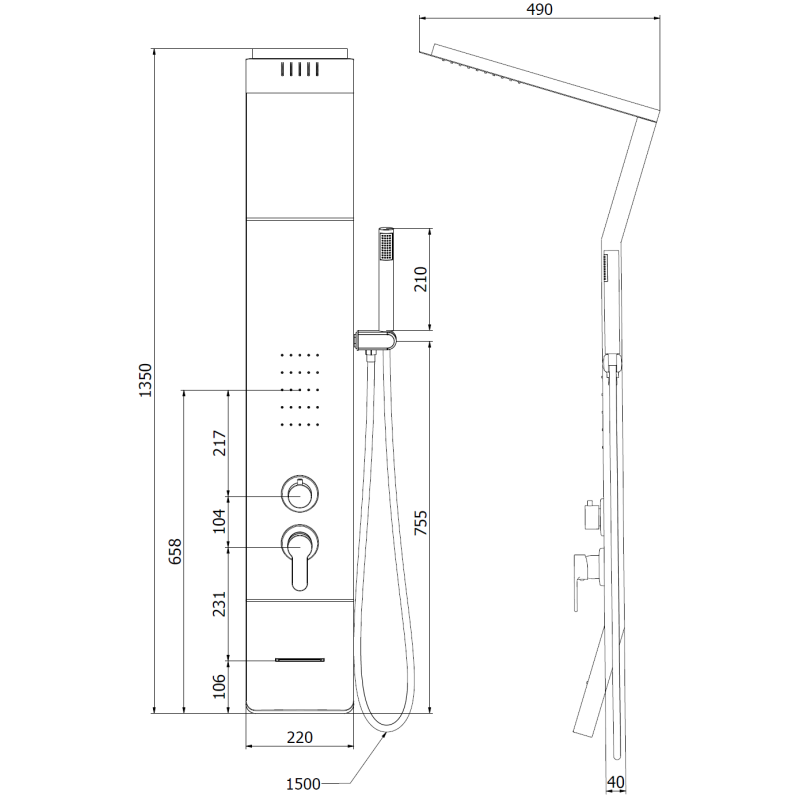 Mexen Yap douchepaneel, zwart/chroom - 7612-02-77