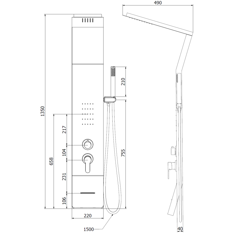 Mexen Yap shower panel, black/chrome - 7612-02-77