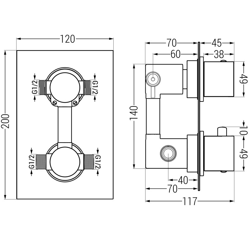 Mexen Cube miscelatore termostatico per vasca-doccia a 2 uscite, grigio canna di fucile spazzolato - 77502-66