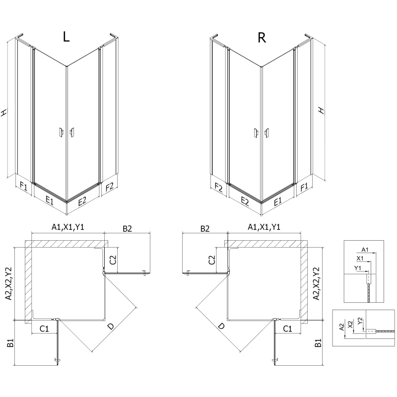 Mexen Mist L Duo hinged shower enclosure 120 x 115 cm, transparent, brushed copper - 8A4L-120-115-65-00