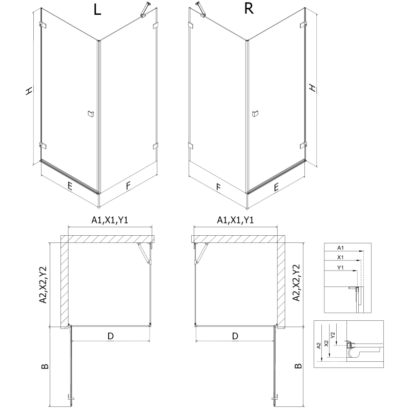 Mexen Lunar-B Duschtür rechte 95 x 70 cm, transparent, gebürstetes Nickel - 832-095-070-97-00-P