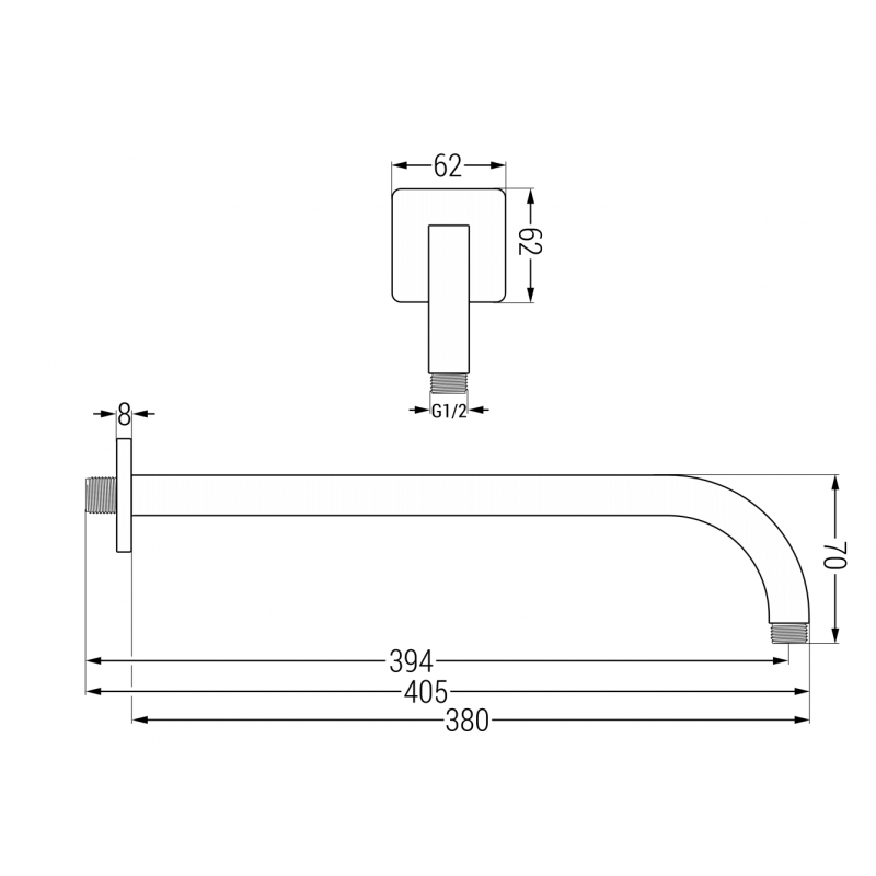Mexen muurbevestigde douchestang 38 cm chroom - 79113-00