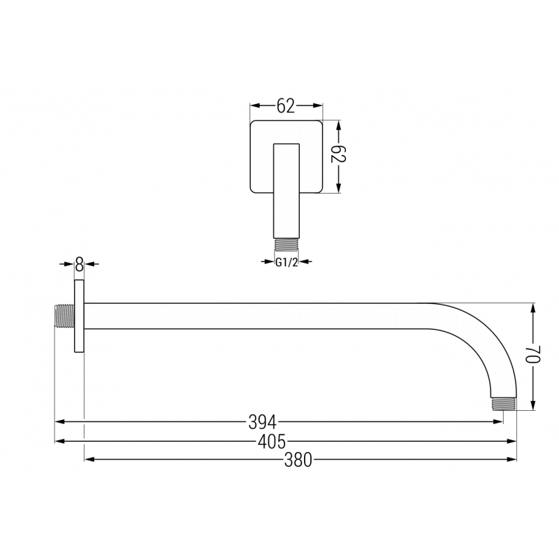 Mexen wall-mounted shower arm 38 cm chrome - 79113-00