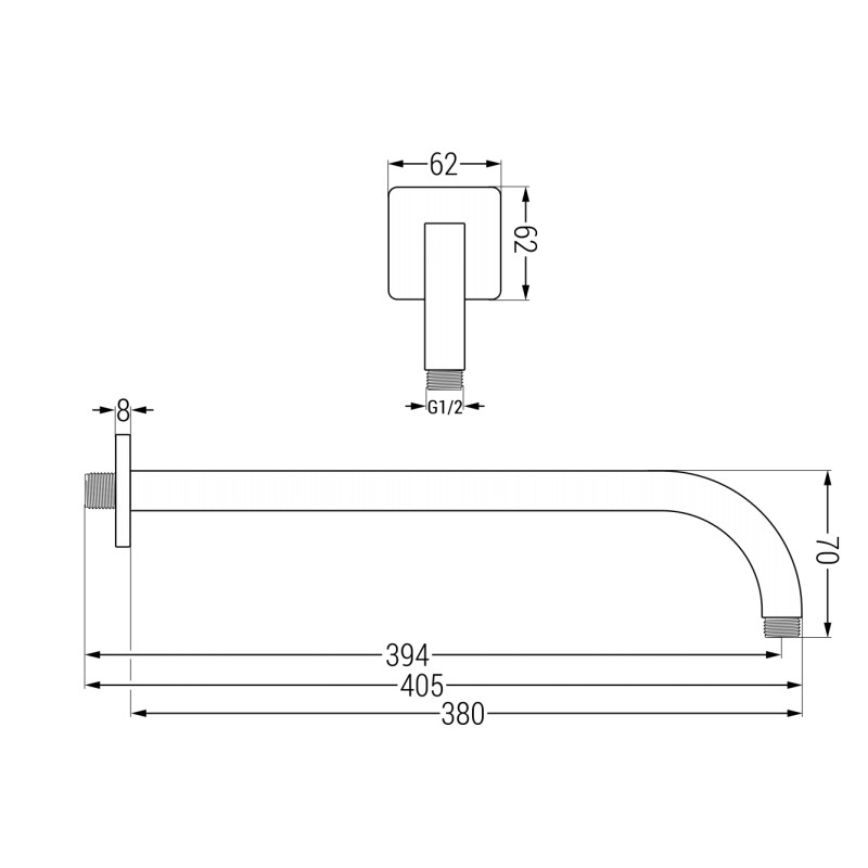 Mexen zidna tuš ruka 38 cm krom - 79113-00