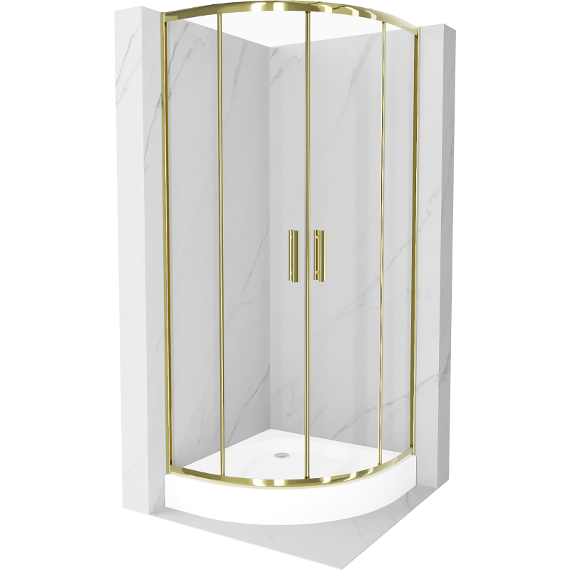 Mexen Rio halbrunde Duschkabine 80 x 80 cm, transparent, gold + Duschwanne Rio, weiß - 863-080-080-50-00-4710
