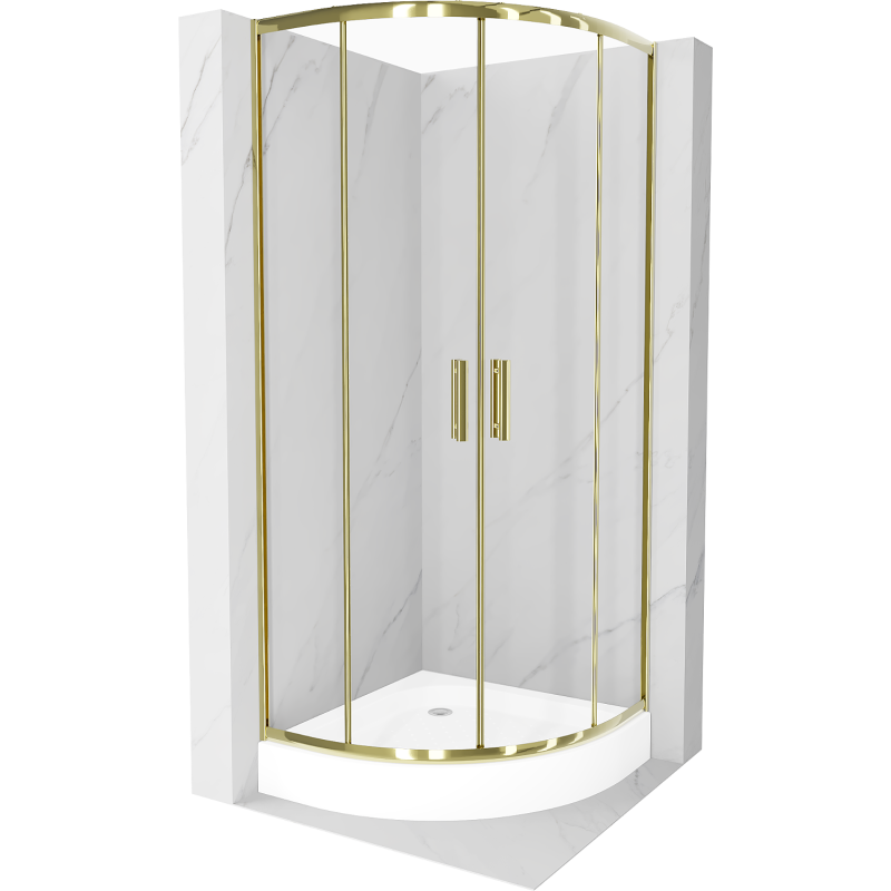 Mexen Rio semi-circular shower cabin 80 x 80 cm, transparent, gold + Rio shower tray, white - 863-080-080-50-00-4710