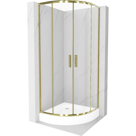 Mexen Rio halbrunde Duschkabine 80 x 80 cm, transparent, gold + Duschwanne Rio, weiß - 863-080-080-50-00-4710