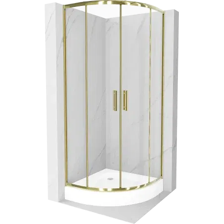Mexen Rio pusapaļveida dušas kabīne 90 x 90 cm, caurspīdīga, zelta + dušas paliktnis, balts - 863-090-090-50-00-4710