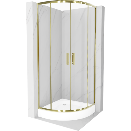 Mexen Rio ronde douchecabine 90 x 90 cm, transparant, goud + Rio douchebak, wit - 863-090-090-50-00-4710