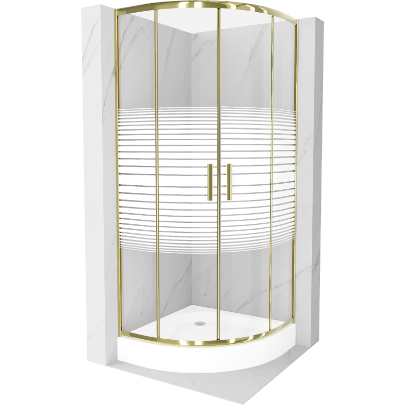 Mexen Rio cabine de douche semi-circulaire 70 x 70 cm, bandes blanches, dorée + receveur Rio, blanc - 863-070-070-50-20-4710