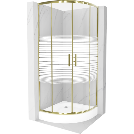 Mexen Rio cabine de douche semi-circulaire 90 x 90 cm, bandes blanches, or + bac à douche, blanc - 863-090-090-50-20-4710