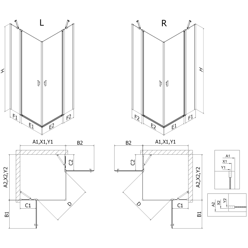 Mexen Mist Duo Pivot Shower Enclosure 105 x 70 cm, Transparent, Brushed Gold - 8A4-105-070-55-00