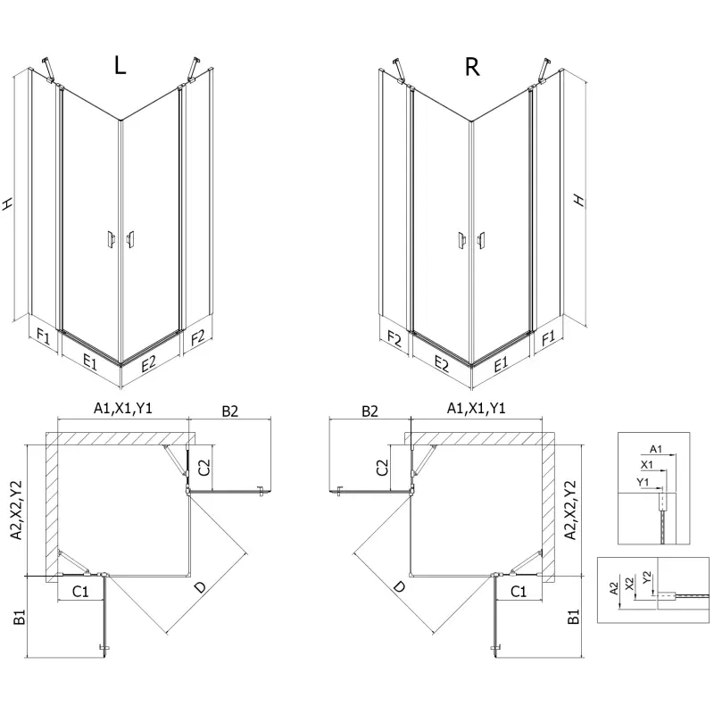 Mexen Mist Duo cabine de douche pivotante 115 x 100 cm, transparent, or brossé - 8A4-115-100-55-00