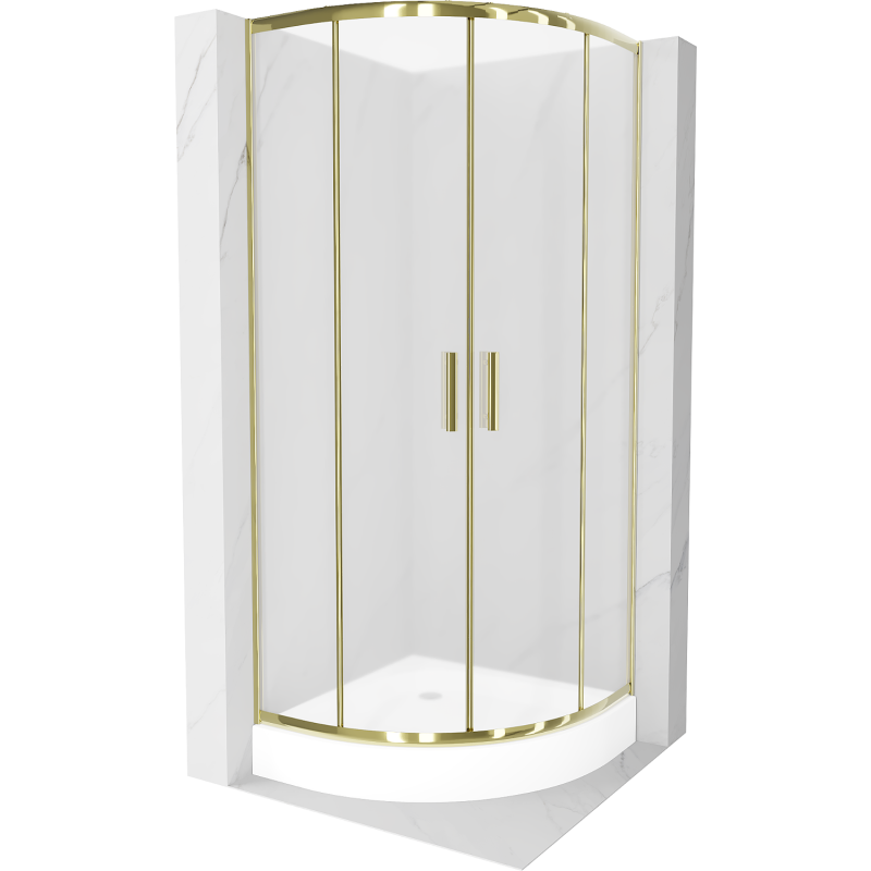 Mexen Rio kabina prysznicowa półokrągła 70 x 70 cm, szron, złota + brodzik Rio, biały - 863-070-070-50-30-4710
