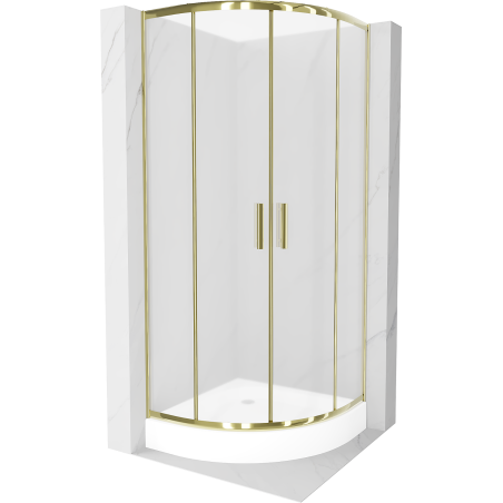 Mexen Rio Duschkabine halbrund 90 x 90 cm, mattiert, gold + Rio Duschwanne, weiß - 863-090-090-50-30-4710