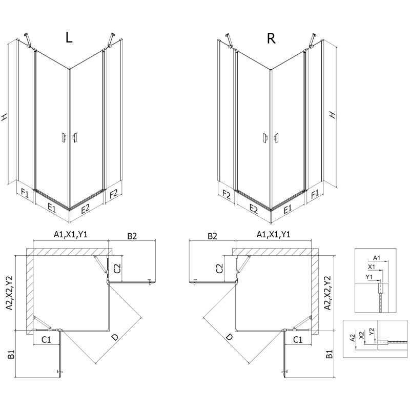 Mexen Mist Duo cabina doccia a battente 105 x 105 cm, trasparente, nera - 8A4-105-105-70-00