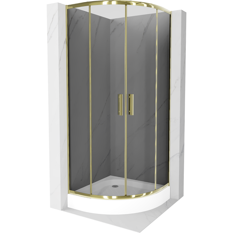 Mexen Rio douchecabine halfrond 70 x 70 cm, grafiet, goud + Rio douchebak, wit - 863-070-070-50-0-4710
