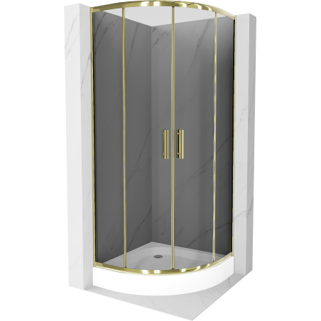 Mexen Rio cabine de douche semi-circulaire 70 x 70 cm, graphite, or + receveur de douche, blanc - 863-070-070-50-0-4710