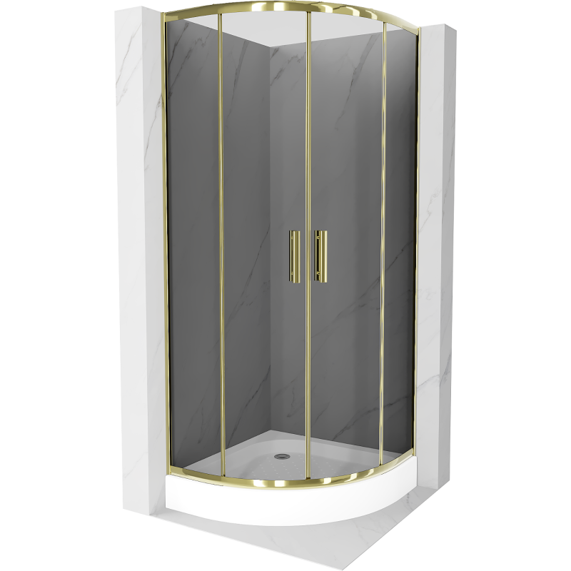 Mexen Rio halvcirkelformad duschkabin 80 x 80 cm, grafit, guld + duschkar, vit - 863-080-080-50-0-4710