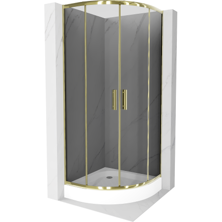 Mexen Rio halfronde douchecabine 80 x 80 cm, grafiet, goud + Rio douchebak, wit - 863-080-080-50-0-4710