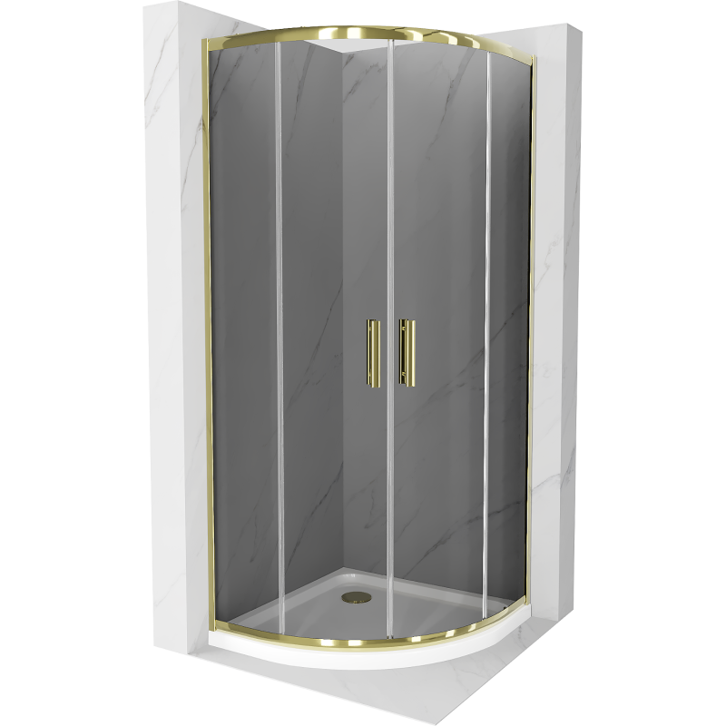 Mexen Rio cabine de duche semicircular 80 x 80 cm, grafite, dourado + Base de chuveiro Flat, branco - 863-080-080-50-40-4110G